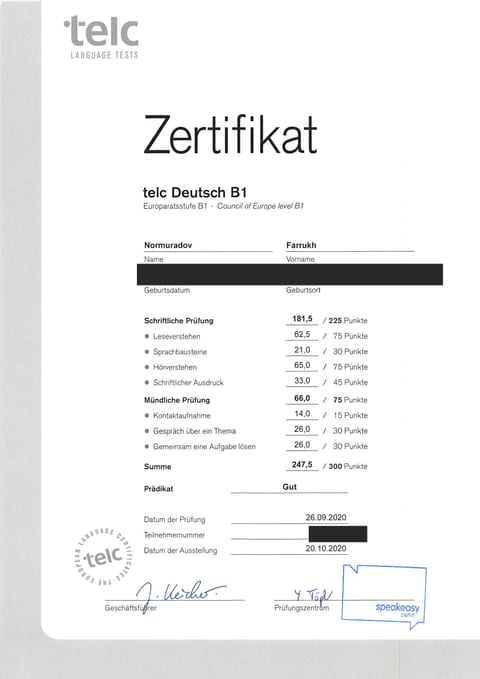 B1 Zertifikat